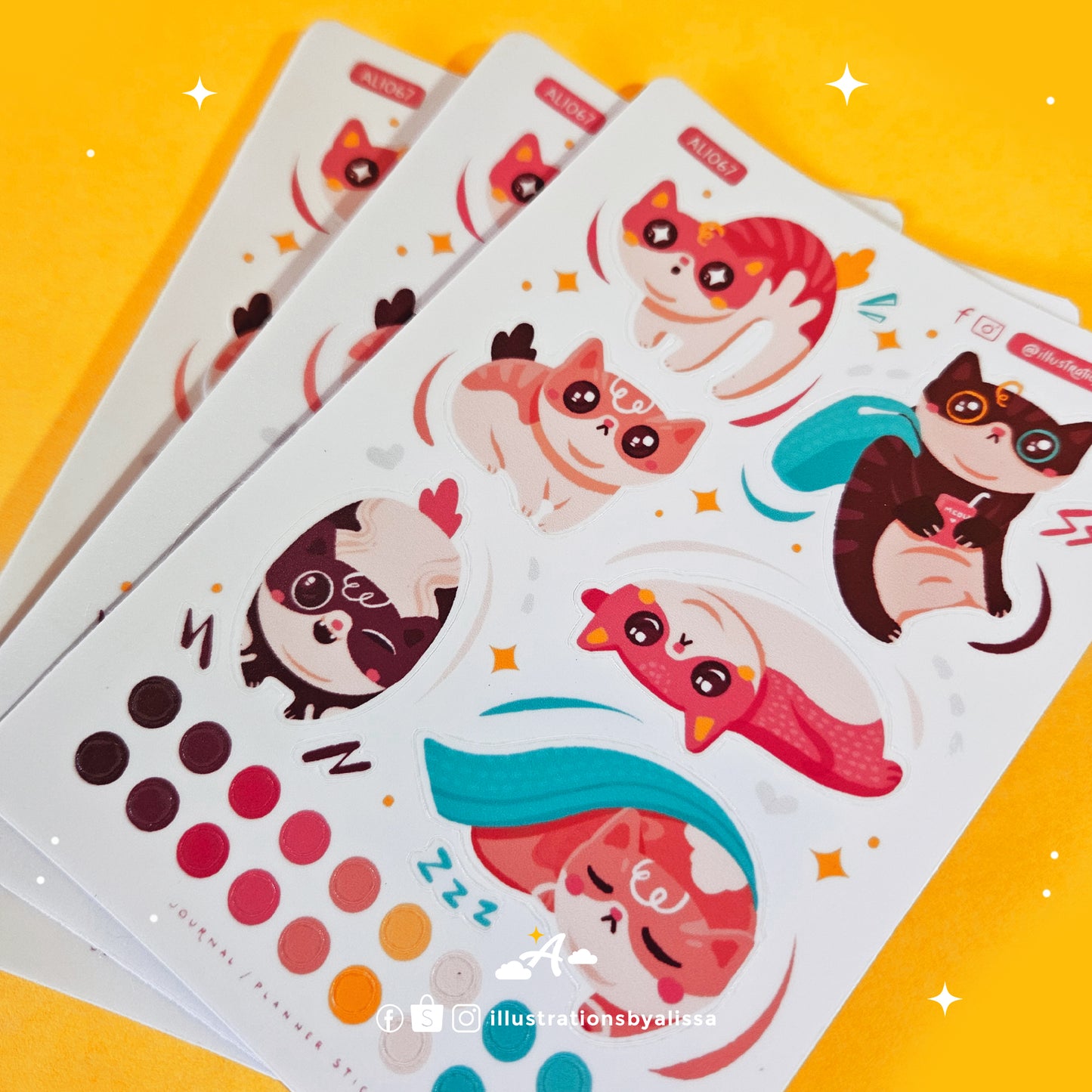 Cute Cats Sticker Sheet for Planners and Journals