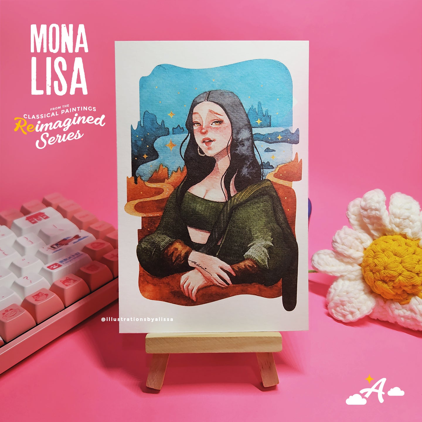 Mona Lisa Re-imagined in Watercolor 300gsm Postcard